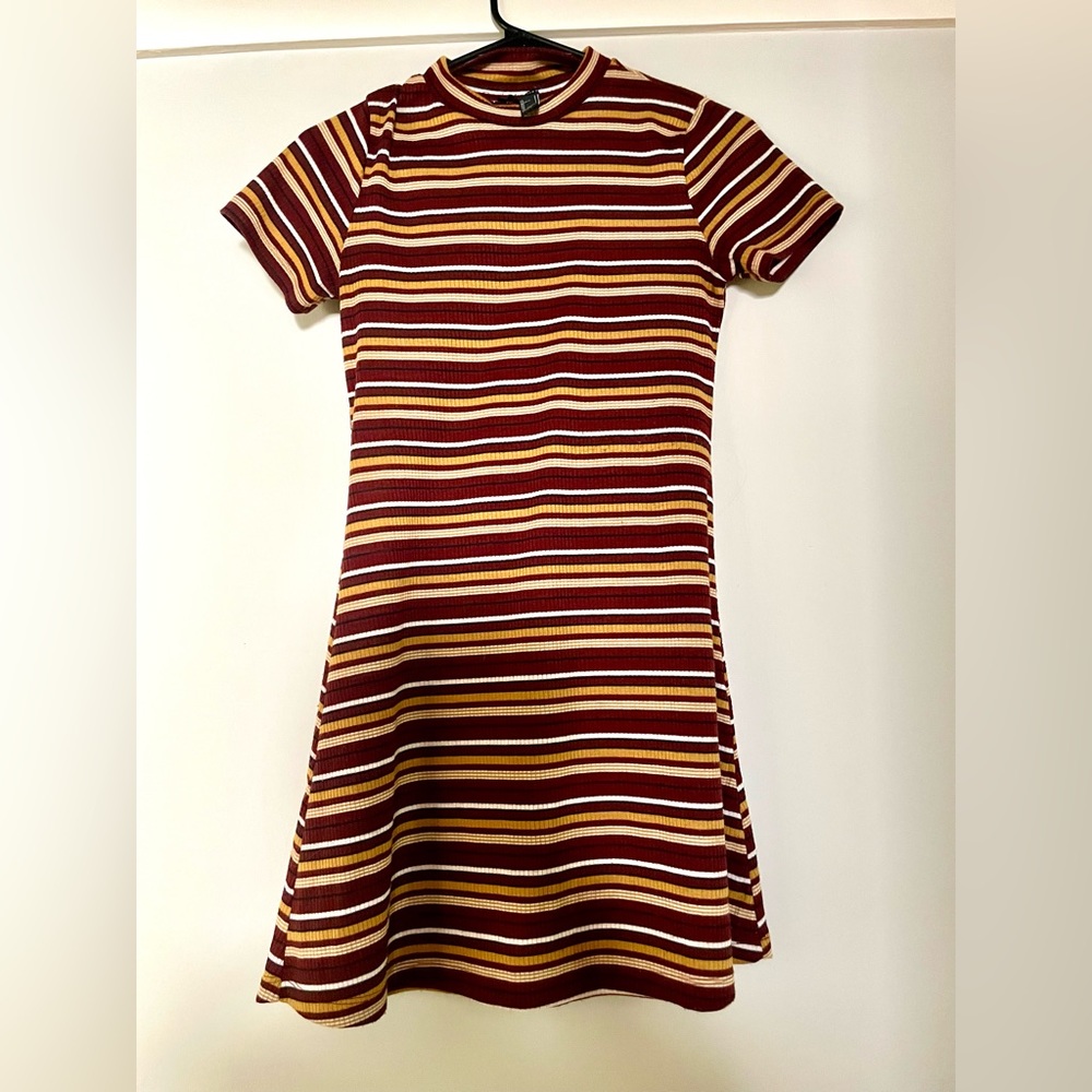 Forever 21 Striped Maroon and Gold Ribbed Mock Turtleneck Dress